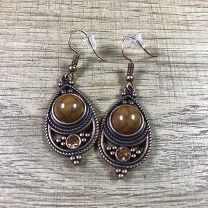 Vintage Brown and Gold Teardrop Rhinestone Earrings